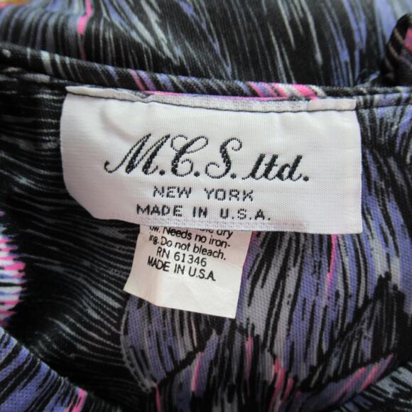 Vintage MCS Ltd Dress Size XL Gray Purple Secretary Geek Pleated Modest 80s Maxi - Picture 8 of 10